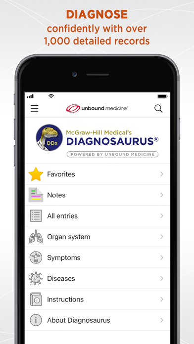 تطبيق Diagnosaurus® DDx — نظرة تفصيلية
